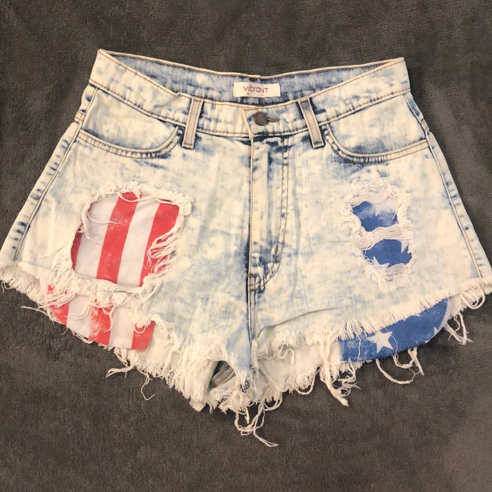 American Flag Distressed High-Waisted Shorts